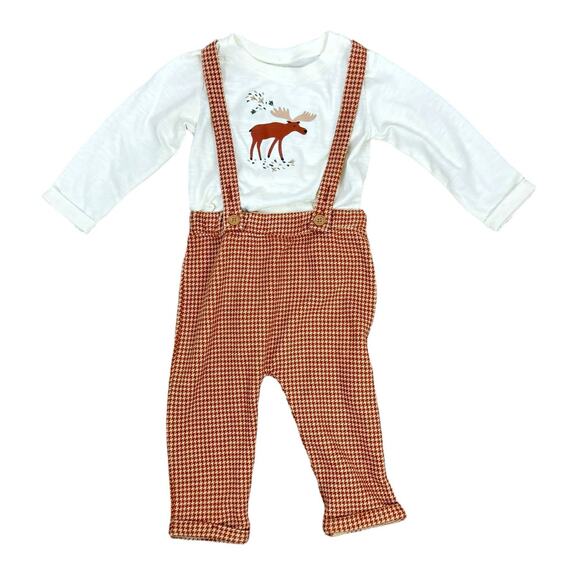 Wonder Nation | NWOT 18M Boys Moose Long Sleeve Shirt Houndstooth Overall Set - Picture 1 of 6